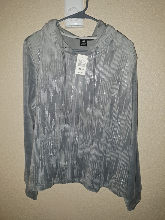 Ashley Stewart Jackets & Blazers - Ashley Stewart Gray Sequin Velour Hoodie